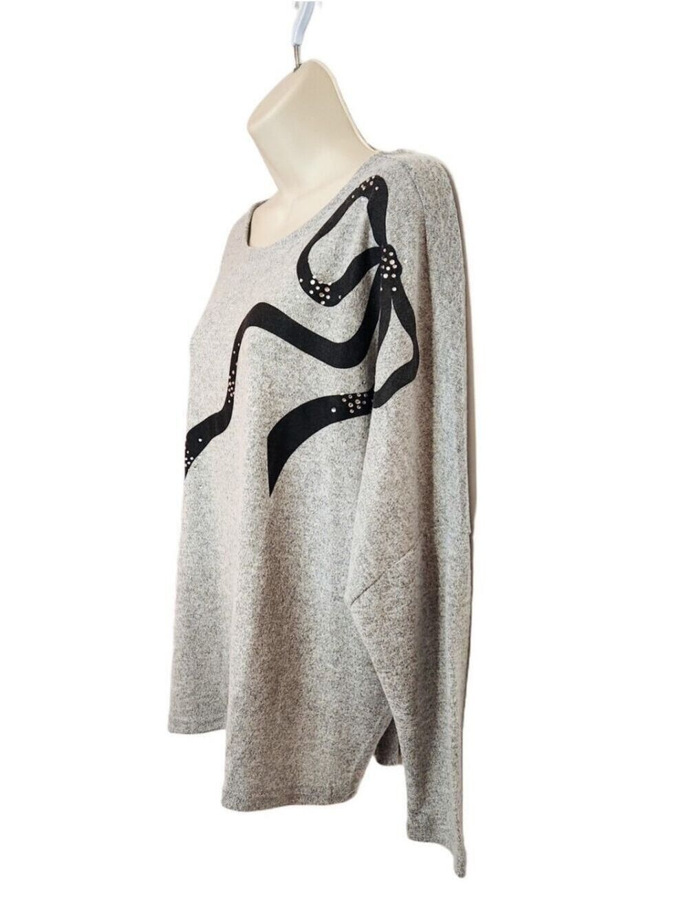 Madison + Hudson Grey Black Bow Sweater Knit Top X-Large - Picture 3 of 8